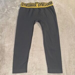 Gymshark Flex Cropped Leggings Grey Yellow Seamless Knit Size S GLLG4276-CH/MY